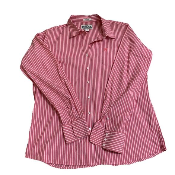 Ariat REAL Red Striped Fitted Button Up Long Sleeve Shirt Women’s‎ XLarge - Picture 1 of 5